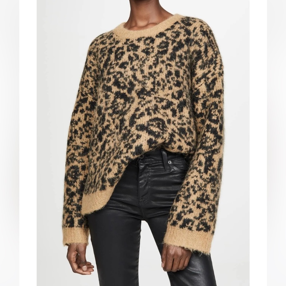 Madewell XXS Alpaca Wool Blend Sweater Leopard Crewneck Pullover Oversived $118